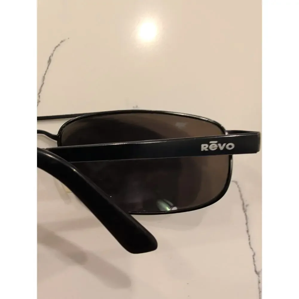 Revo 3014 001/62 Vintage Black Aviator Sunglasses Blue Mirror Lens Italy Wrap
